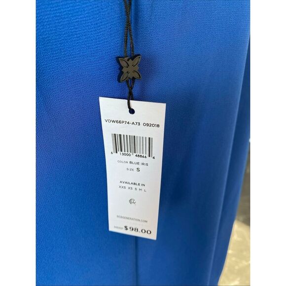 BCBGeneration Sz S NECK TIE A-LINE DRESS FLUTTER SLEEVE CHIFFON DRESS BLUE - Picture 12 of 13